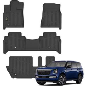 Floor Mats Custom for Nissan Armada 2025-2026 / Infiniti QX80 (Only for 8-Seat) All Weather TPE Protection 1st & 2nd & 3rd Row Anti-Slip Automotive Floor Liners for Armada 2025 Accessories, Black