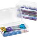 Sooez 3 Pack Pencil Case, Large Hard Pencil Box Bulk, Clear Crayon Box Marker Pen Organizer, Plastic Storage Container with Snap Lid, Stackable Art Craft Organizer Back to School Supplies, Clear