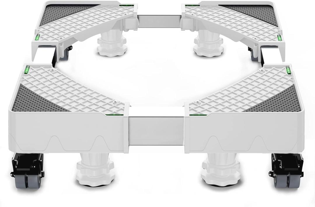 Upgrade Fridge Stand Mobile Base With 4 Locking Wheels And 4 Strong Feet HQO LOVL 27.5"-35.4" Adjustable Furniture Dolly for Washer Dryer Washing Machine Stand Pedestal, Refrigerator Stand(White)