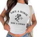 Tewmeu Cowgirl Outfits for Women Crop Tops for Teen Girl Y2k Clothes Cowboy Country Concert Graphic Tee Tops XL