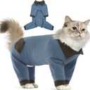 T'CHAQUE Sticky Hair Cat Clothes, Professional Recovery Suit for Cats, Anti-Shedding Shirt Outfit, Soft Pajamas for Kittens, Post-Surgery Onesie for Male & Female Cats, Fuchsia, Medium (Blue)
