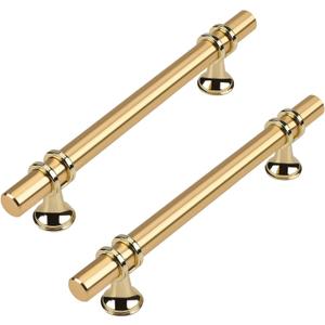 Haliwu 10 Pack Gold Cabinet Handles, Brushed Brass Cabinet Pulls Kitchen Handles Barrel Champagne Gold Pull Kitchen Hardware, 5 inch Hole to Hole Center