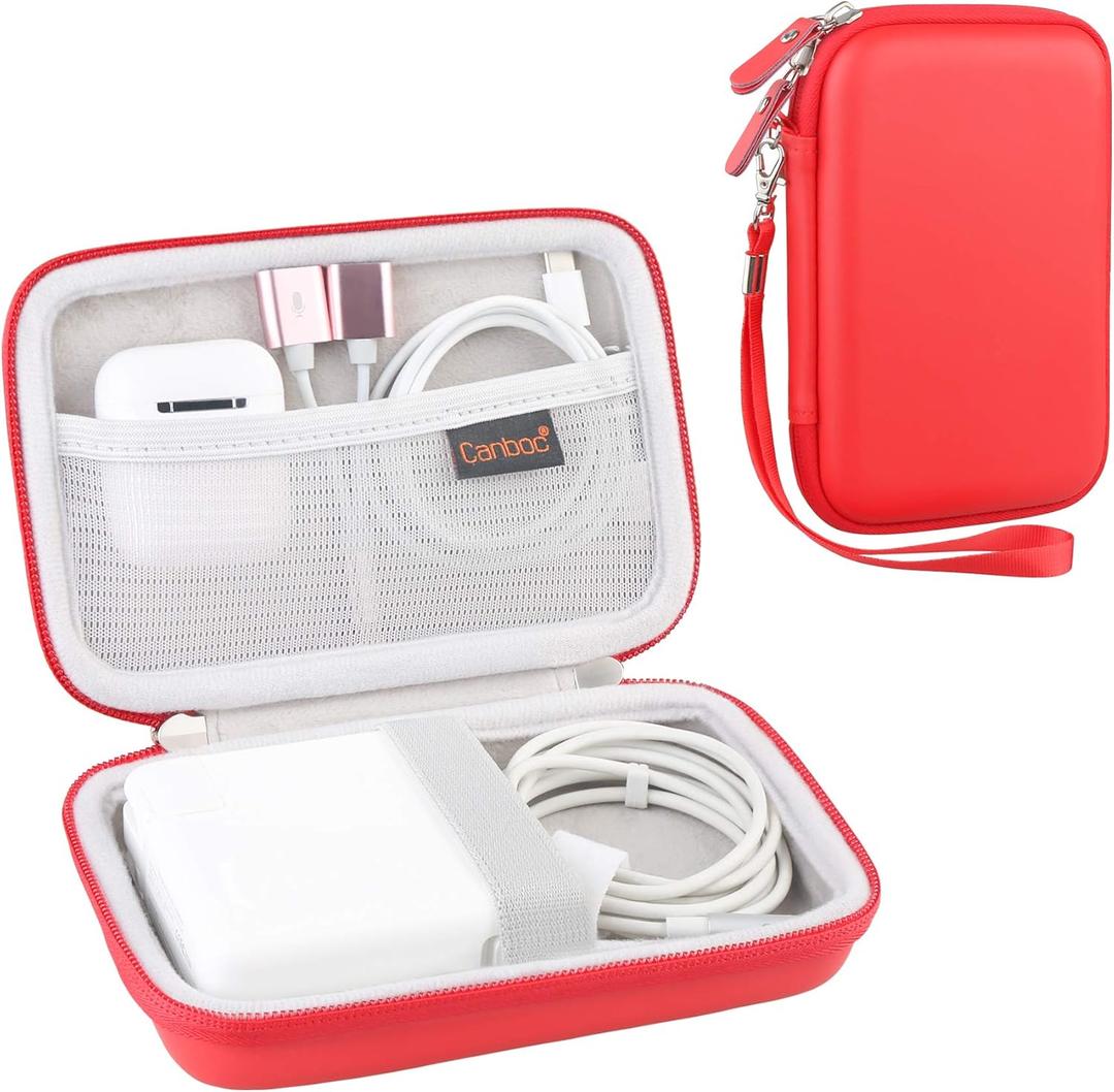 Canboc Carrying Case for MacBook Air Pro Charger MagSafe/MagSafe 2 Power Adapter, iPhone 14/14 Pro MagSafe Charger, USB C Hub, Type C Hub, USB Multiport Adapter, Hard Shockproof Bag, Red
