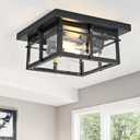 Farmhouse Ceiling Light Fixture Black 2-Light with Clear Glass, Square Flush Mount Ceiling Light for Hallway Kitchen Bedroom Porch