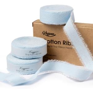 Blue Ribbon 5/8" x 21 Yards with Frayed Fringe Fabric Cotton Ribbons for Gift Wrapping Wedding Invitations Flower Bouquet Baby Shower