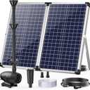 POPOSOAP 70W Solar Water Pump, Solar Water Fountain with Water Shortage Protection, Solar Pond Pump 580GPH Adjustable with PVC Clear Tubing, 17Ft+10Ft Cord for Ponds, Garden, Waterfall, Hydroponics