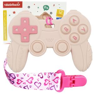 Cool Remote Game Control Teething Toy for Babies 0-6 6-12 Months,Game Controller Teether for Gamer Parents,Baby's First Valentines Day Gifts,Silicone Remote Chew ToysPink