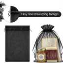 FUNFERY 100 Pcs Black Organza Bags 6.5x9 in, Small Mesh Drawstring Gift Bags for Sachet, Jewelry, Candy, Wedding Favor, Easter Day