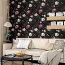 Fvlow Dark Flower Wallpaper Peel and Stick Vintage Pink Rose Contact Paper 17.4" x 393" Black Floral Waterproof Self-Adhesive Wall Covering for Bedroom Countertop Desk Cabinet