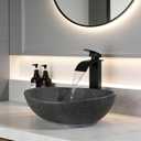 Ceramic Bathroom Vessel Sink Oval Bathroom Sink Above Counter Vessel Sinks for Bathrooms Black Bowl Small Vessel Sink with Faucet and Drain Combo, 13.2"L x 16"W x 5.5"H
