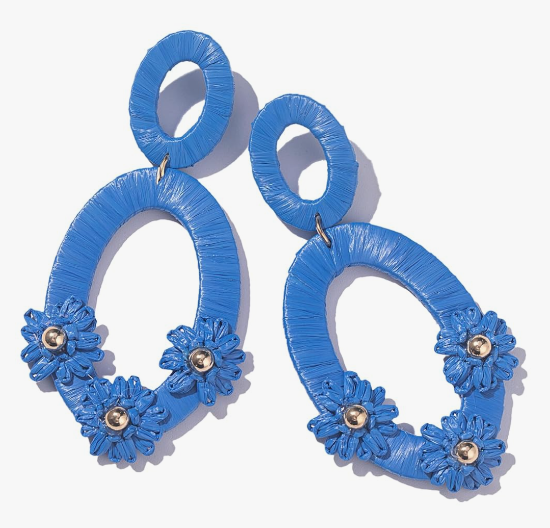Boho Raffia Earrings Flower Drop Earrings Cute Floral Dangle Earrings Statement Summer Jewelry for Women