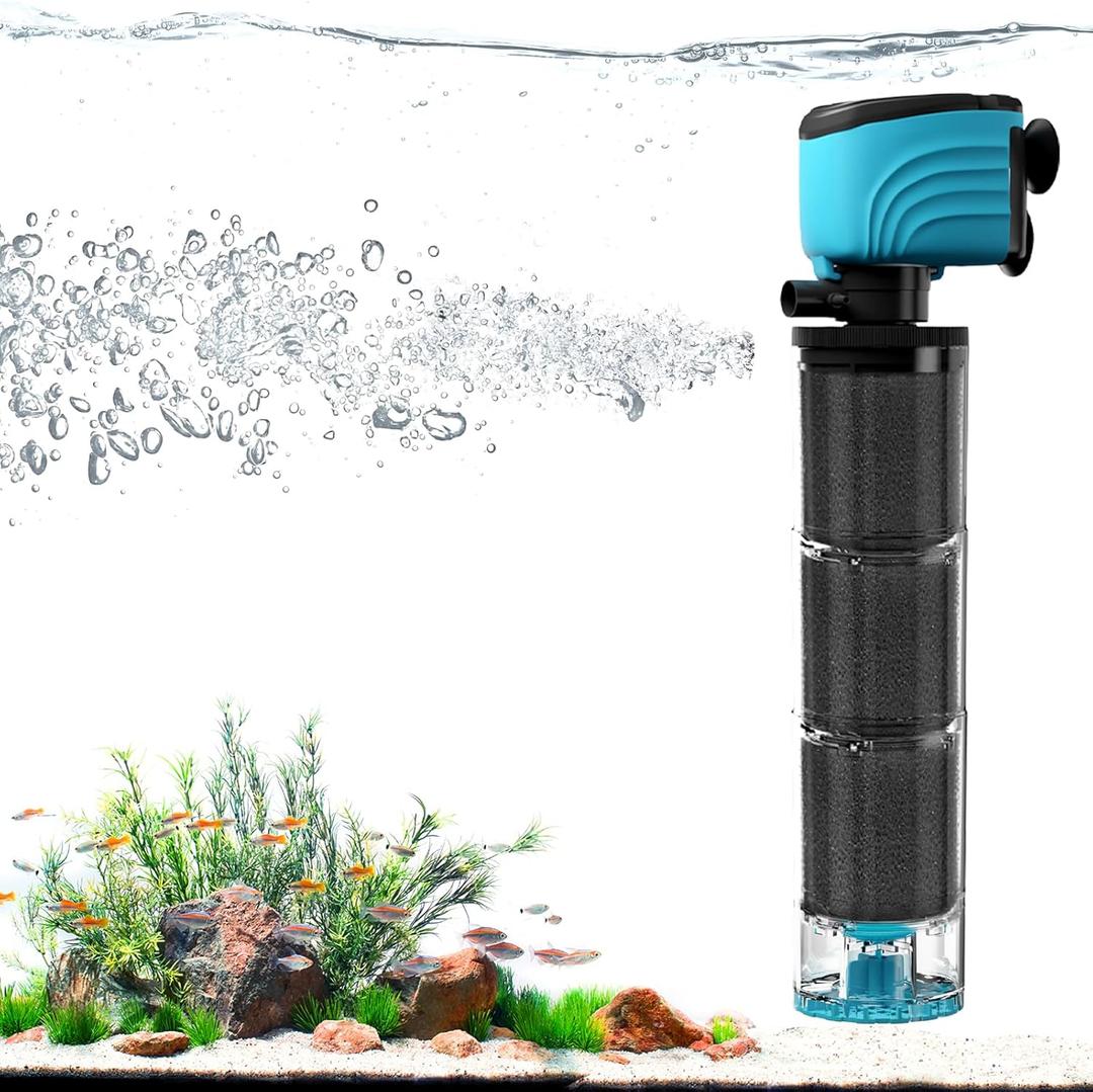 Submersible Aquarium Filter, Upgraded 100-300 Gallon Fish Tank Filter with Fish Guard, 660GPH Internal Whisper Pump, Fresh/Saltwater, Debris Tray, Check Valve, 12-Inch