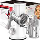 Cheese Grater Rotary, Rotary Grater for Kitchen, Kitchen Grater Vegetable Slicer with 3 Drum Blades, Fast Cutting Cheese Shredder for Vegetables and Nuts (White)