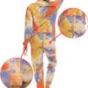 Lifeye Womens Onesie Pajamas Romper Sleepwear Set Tie Dye Long Sleeve Jumpsuit Homewear with Drop Seat Butt Flap (L)