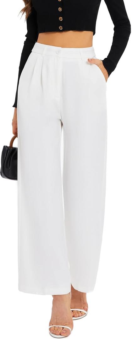 FUNYYZO Wide Leg Pants Women's High Elastic Waisted in The Back Business Work Trousers Long Straight Suit Pants (006# White (Thick)) S