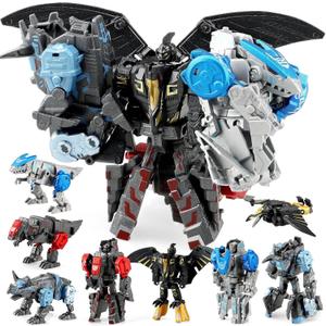 JONEG Transforming Robot Dinosaur - 4-in-1 STEM Toy, 11 Shapes Transforming Toys for Kids, Ages 5-10, Black