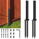2 Pack Heavy Duty Steel Fence Post Repair Stakes, Fence Post Repair Kit, Fence Post Anchor Kit, Fence Post Anchor Ground Spike for Repairing Tilted Broken Wooden Fence Post, Strong Stable, Black