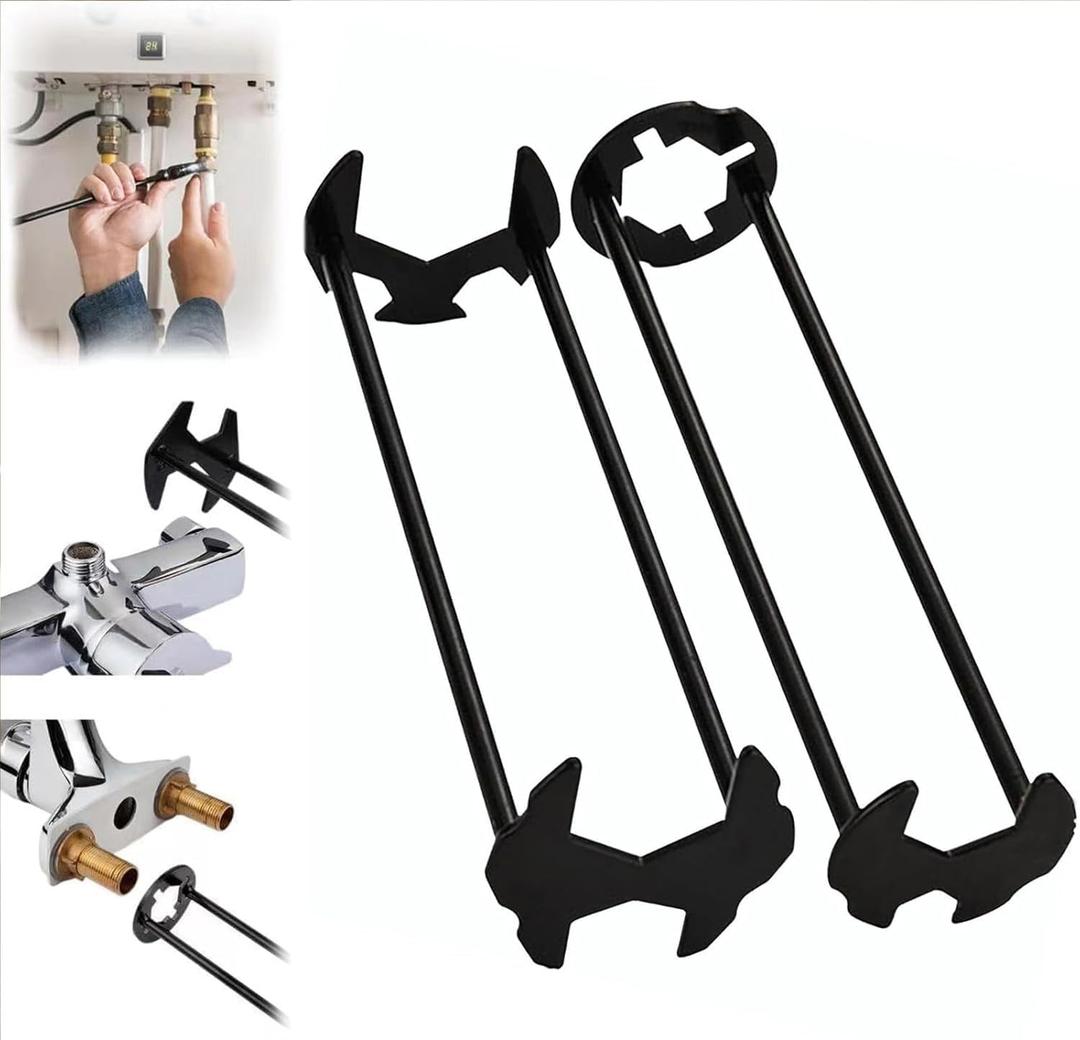 2 Pcs Multifunctional Sink Wrench, 2026 New Sink Wrench Faucet Tool Plumbing Tool, Under BasinSink FaucetWrench Tight Spaces for Kitchen and Bathroom