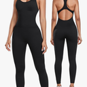 Womens Workout Jumpsuits Seamless Yoga Gym Bodycon Rompers Sexy Racerback Tummy Control Padded Bra Unitard, Size XL