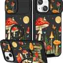 for iPhone 13/for iPhone 14 Case - Women Girls Cute Phone Cover Girly Pretty Aesthetic Mushroom Plant Unique Design with Camera Cover and Ring Stand Funda for Apple 13/for Apple 14