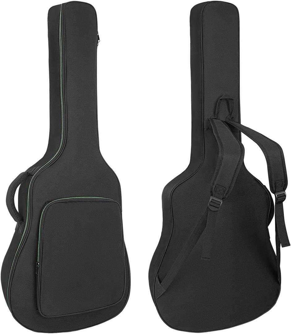 39 40 41 Inch Acoustic Guitar Bag Acoustic Guitar Case, 10MM/0.4In Thick Padding Acoustic Guitar Gig Bag with Comfortable Handle and Pockets, Green Zipper, Black