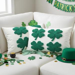 Mixweer 2 Pcs St. Patrick's Day Plush Pillow Covers 12 x 20 Inch Irish Clover Throw Pillowcases White Green Sequin Cushion Covers Home Decor for Couch Sofa Bed Farmhouse Decorative