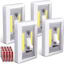 VIBELITE LED Night Light Switch, 12 Total Batteries Included, 200 Lumen Wireless COB LED Switch Light, Under Cabinet, Shelf, Closet, Garage, Kitchen, Stairwell and Emergency, Battery Operated, 4 Pack