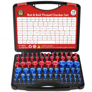 70 Pcs Thread Checker Nut and Bolt Thread Checker Set with 37 Inch and 33 Metric Box Set Thread Gauge SAE and Metric Sizes Perfect for Tight Spaces Ideal for Bolt and Nut Size Checking