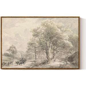 VIYYIEA Large Vintage Landscape Canvas Wall Art, 24x36 Inch, Framed Natural Scenery Painting Artwork Prints, France Country Wilderness Farmhouse Decor Pictures Office Bedroom Living Room Bathroom