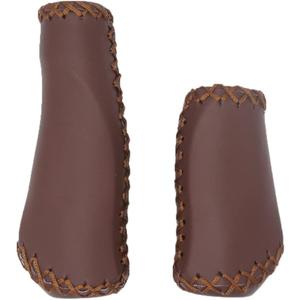 1 Pair Casual Retro Beach Cruiser Bike Handle Long/Short Grips Artificial PU Leather Bike Handlebat Grips for Most MTB BMX Road Bicycle 22.2x135/93mm (Dark Brown)