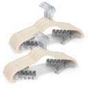 Sishynio Velvet Pants Hangers 20 Pack with Adjustable Clips, Space-Saving Slim Felt Clothes Hangers, Heavy Duty & Non-Slip Flocked Hangers for Pants, Skirts, Dresses and Jeans(Beige)