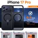 2 x Magnetic for iPhone 17 Pro Case,[Anti-Slip][Compatible with MagSafe][Military Grade Drop Protection] Shockproof Protective Translucent Matte Phone Case for iPhone 17 Pro Case,Black