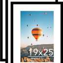 JCJMY 19x25 Picture Frame with 16x22 Mat Set of 3, Display Photo 16x22 with Mat or 19 x 25 Without Mat, Wall Hanging Large 19 by 25 Poster Frame with Plexiglass, 3 Pack, Black