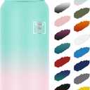 Fanhaw 20 Oz Insulated Stainless Steel Vacuum Water Bottle with Anti-Dust Pop-Open Lid - For Kids, Women, Men | Leak & Sweat Proof (Green Pink)