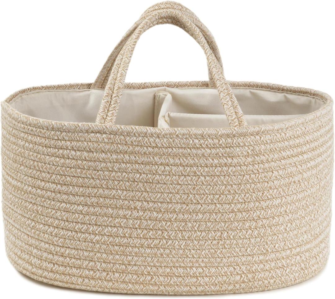 Diaper Caddy Organizer, Empty Gift Basket for Newborn Essentials, Baby Storage Basket, Stylish Gift Bag for Baby Shower, Boys and Girls - Large, Oatmeal