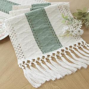 FEXIA Sage Green Table Runner 43 Inches Long with Tassels Boho Macrame Farmhouse Table Runners for Home Decor Party Bohemian Rustic Bridal Shower Dining Decorations(12x43 Inches)