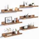upsimples Floating Shelves for Wall, Wall Shelves for Decor Storage Set of 6, Wall Mounted Wood Shelf for Bedroom, Living Room, Bathroom, Kitchen, Picture Ledge Shelf, Brown