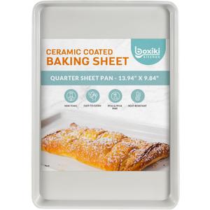 Boxiki Kitchen Non-Stick Ceramic Baking Sheet - Slick & Non-Toxic Ceramic Coating, PTFE & PFOA Free Cookie Sheet Pan - Perfect for Baking, Roasting, and More (Quarter Sheet Pan)