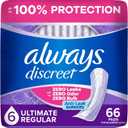 Always Discreet Adult Incontinence Pads for Women, Drier, 6 Drop Regular Length, Extra Heavy Absorbency, Pads for Bladder Control Management, Bladder Leaks, & Postpartum Pads, 66ct