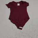MANGOPOP V Neck Bodysuits for Women Short Sleeve Body Suits Basic Top Casual Shirt (Small, Burgundy)