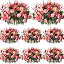 Geosar 8 Pcs Rose Artificial Flowers Fake Flowers Bouquet 21 Heads Silk Faux Floral Bundles with Stem for Home Bridal Wedding Arrangements Table Centerpieces Party Decor (Pink)