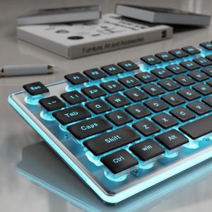 EWEADN GX710S Backlit Computer Keyboards, Wired USB Keyboard with Blue Backlit, Metal Panel, Plug and Play, Pudding Keycaps Full Size Quite Computer Keyboard for Win/PC/Laptop-Black