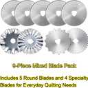 45mm Rotary Cutter with 9pcs Extra Blades Automatic Fabric Roller Cutter Perforator Crochet Edge Pinking Rotary Blades for Quilting, Sewing, Crafting