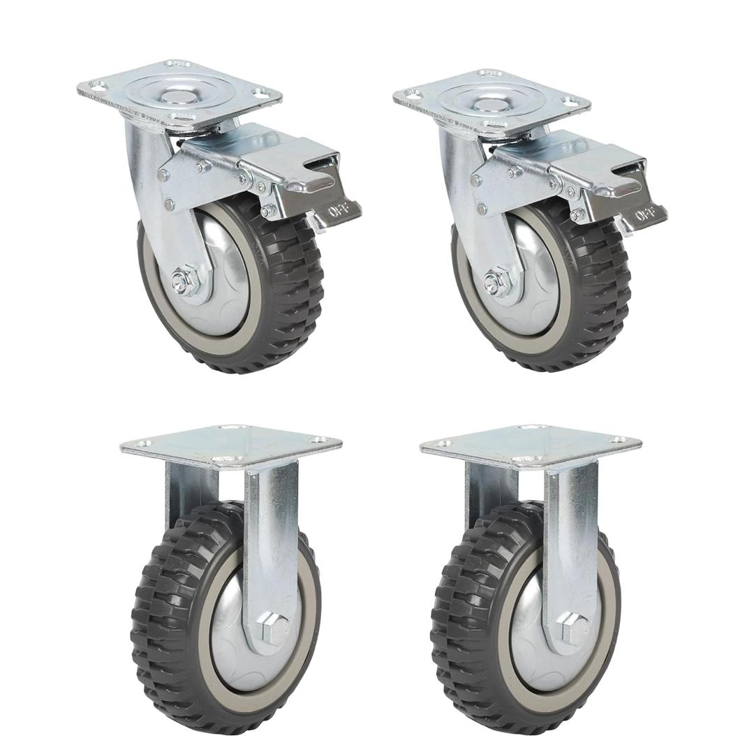 uyoyous 6 inch Caster Wheels 4 Pack Heavy Duty Swivel Caster Load 1653 lbs Plate Wheels with 360 Rotation Top Plate (2 with Brakes& 2 Without) for Workbench Cart Furniture