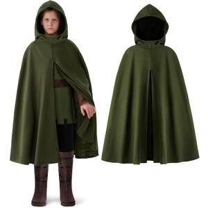 Spooktacular Creations Halloween Child Boy Green Hooded Archer Cape, Kids Medieval Wizard Outfit for Cosplay Themed Parties (Medium(8-10 yrs))