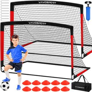 VAVOSPORT Kids Soccer Goals for Backyard Set, 2 of 4x3 / 6x4 ft Portable Soccer Goal Nets, Pop Up Mini Toddler Soccer Net Training Equipment & Ball, Cones for Ages 3-14, Outdoor Games Gifts for Kids