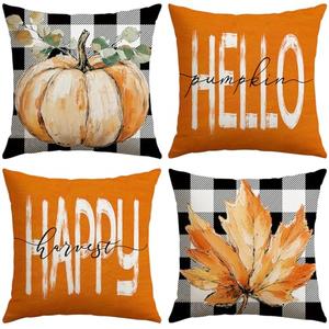 Pack Of 2 Artscope Fall Decorative Throw Pillow Covers 20x20 Inch Set of 4, Hello Happy Autumn Pumpkin Buffalo Plaid Maple Leaves Harvest Outdoor Farmhouse Pillow Cases for Home Sofa Couch-Orange B Pack Of 2 Artscope Fall Decorative Throw Pillow Covers 20x20 Inch Set of 4, Hello Happy Autumn Pumpkin Buffalo Plaid Maple Leaves Harvest Outdoor Farmhouse Pillow Cases for Home Sofa Couch-Orange B