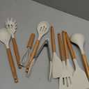 CAROTE Silicone Cooking Utensils Set, Kitchen Utensils Set 10 Pcs for cooking, BPA Free Spatula Set with Heat Resistant Wood Handles for Nonstick Cookware (Cream White) (Basic)
