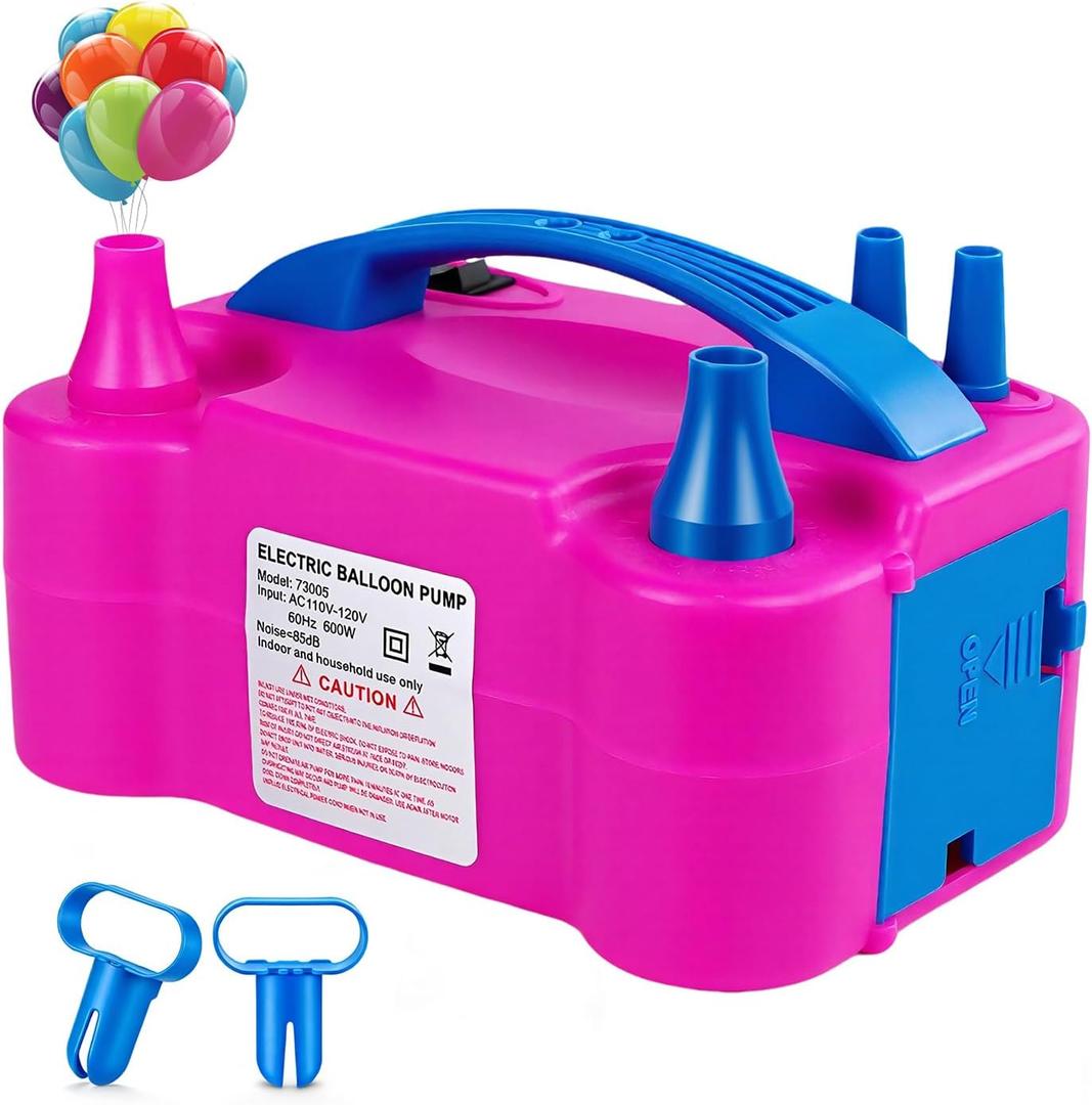 Electric Balloon Pump, Portable Electric Balloon Blower Machine Balloon Air Pump, Dual Nozzle 110V 600W Balloon Inflator for Party Decoration Christmas Birthday (Red)