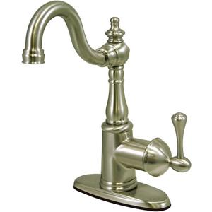 Kingston Brass FS7648BL English Vintage Single Handle Lavatory Faucet with Push Pop-Up and Plate, Brushed Nickel